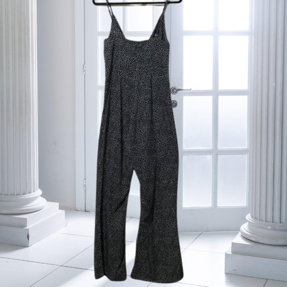 Audrey 3+1 Green Polka Dot Wide Leg Jumpsuit M Tie Front Spaghetti Strap Romper - Picture 4 of 12